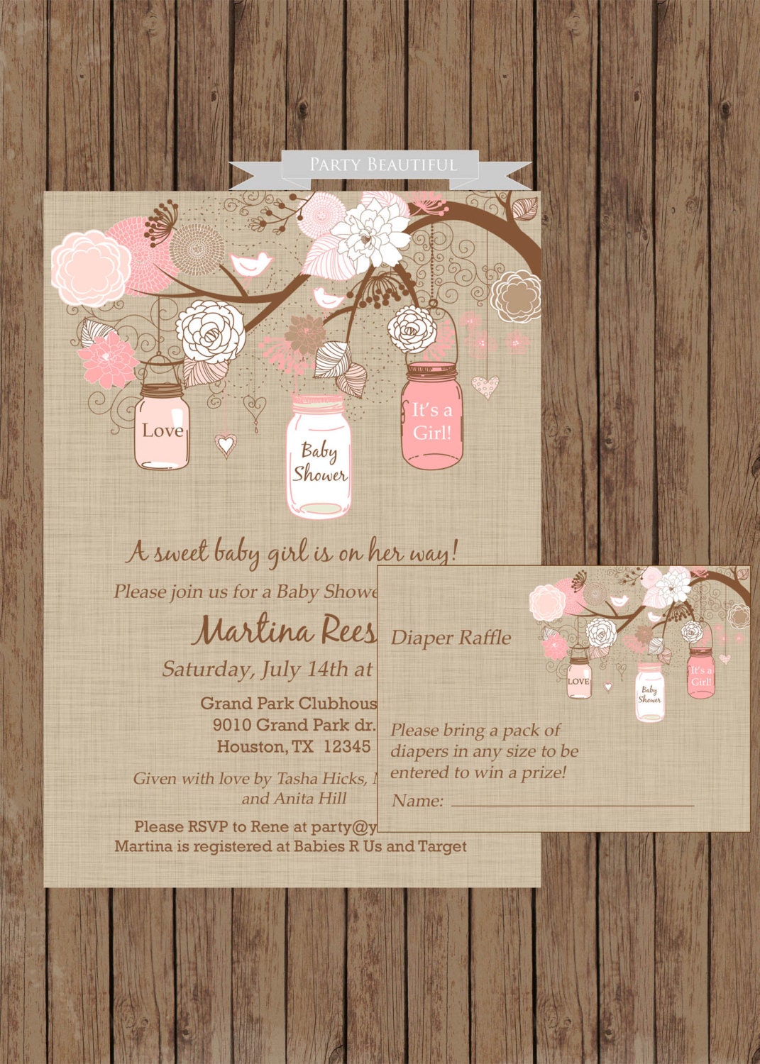 Rustic Floral Banner Girl Baby Shower Invitations Artistically Invited ...