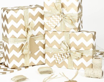 Gold Chevron White Christmas Wrapping Paper