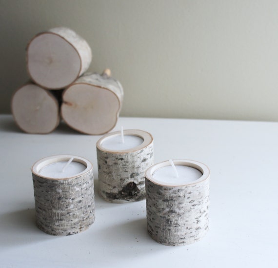 natural white birch wood candle holders set of 3