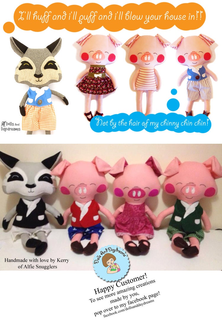 Pig Sewing Pattern PDF Softie Stuffed Toy Photo Tutorial Dress