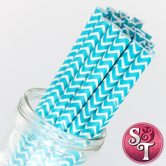 Chevron Zigzag Aqua Blue Party Paper Straws - Cake Pop Sticks - Pixie Sticks - Qty 25 Il_570xn