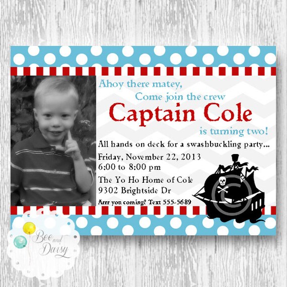 Pirate Invitation for Birthday Party or Baby Shower - Boys DIY Printable Photo Invite by BeeAndDaisy Il_570xn