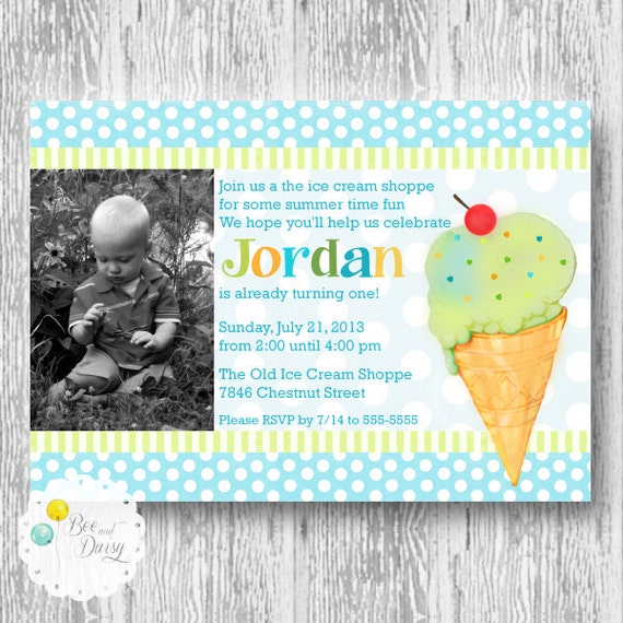 Vintage Ice Cream Invitation for Birthday Party or Baby Shower - DIY Boys Printable Photo Invite by BeeAndDaisy Il_570xn