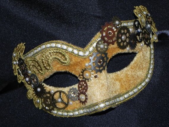 Steampunk Masquerade Mask in Gold with Lace by TheCraftyChemist07