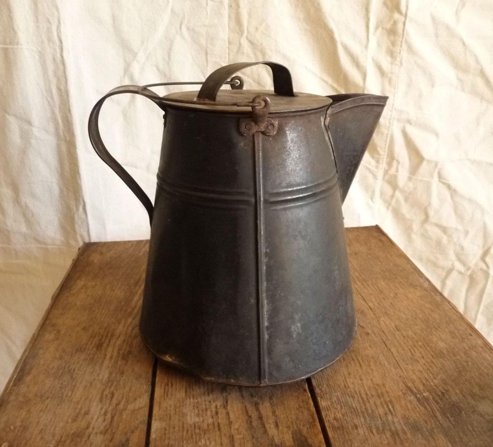 Antique black kettle primitive rustic decor