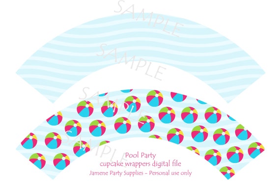 Pool party cupcake wrappers instant download digital file - DIY Il_570xn