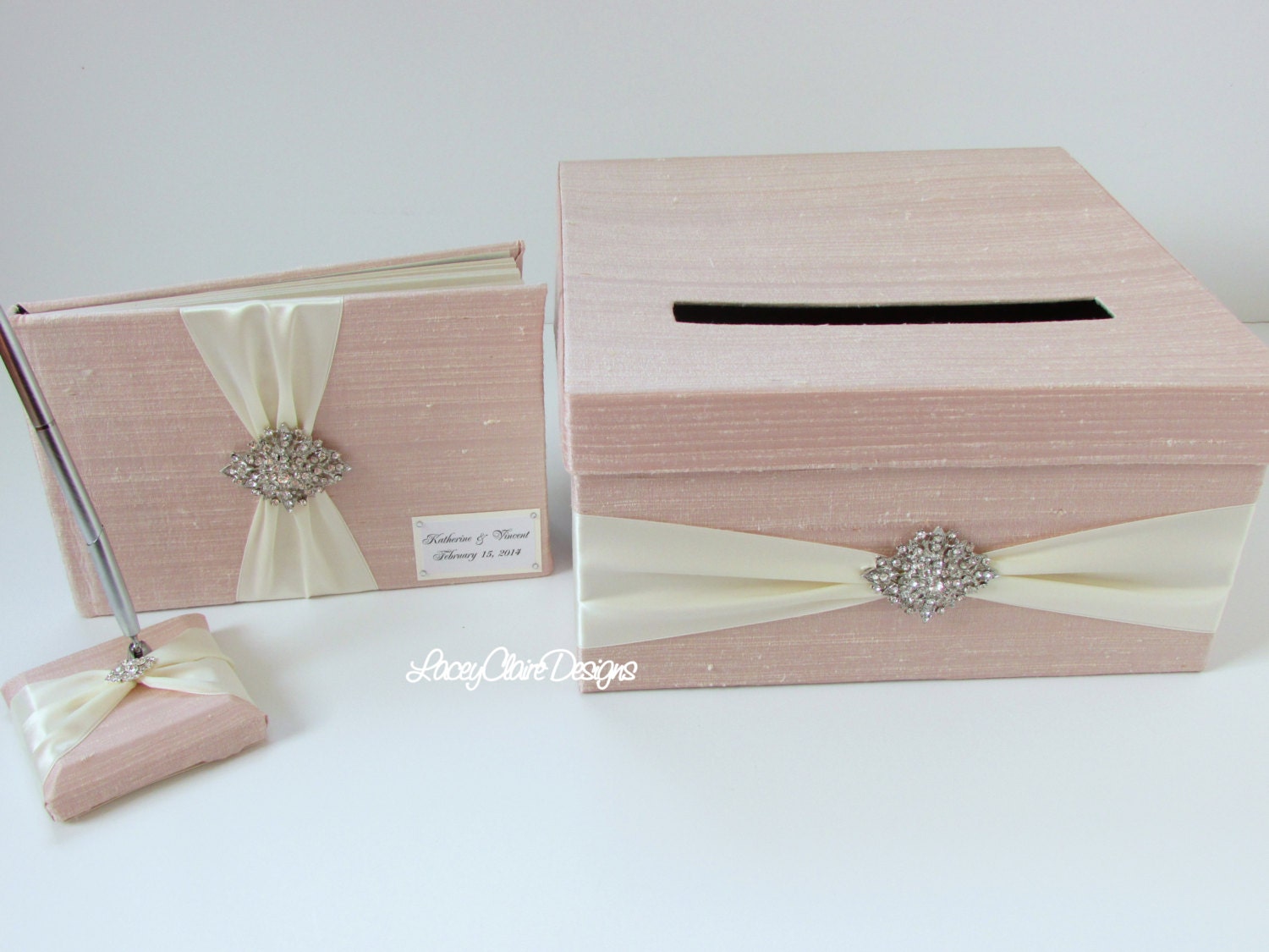 Wedding Card Box and Guest Book Pen Set Custom Made Blush