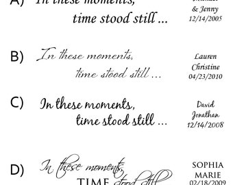 Name and date set only*** Personalized Wall Decal - In these moments, time stood still ...