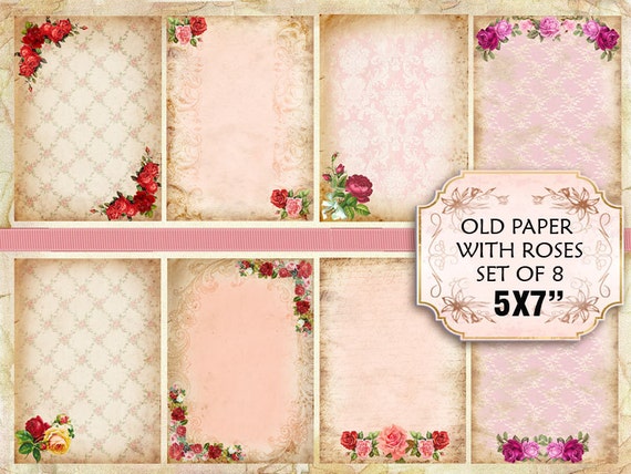 Old paper Vintage with roses Shabby chic paper Scrapbook