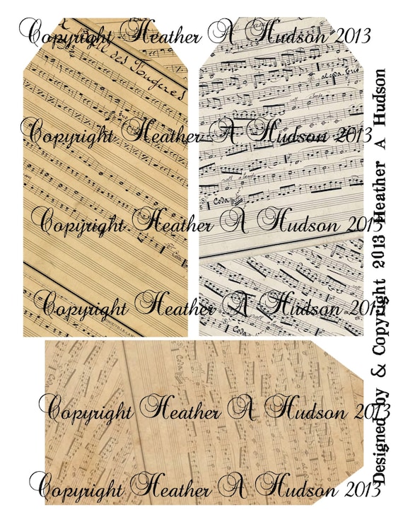 Vintage Music Large Tag Backgrounds Digital Collage sheet