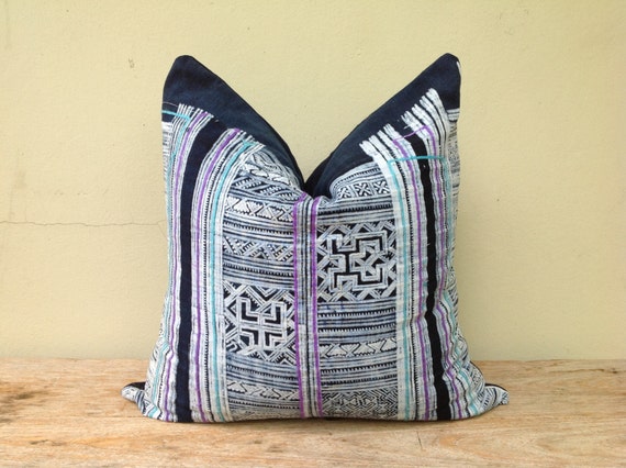 Vintage Cotton Tribal Hand Print Patch Work Pillow Case 20" x 20" Pieces Of Retro Tribal Costume