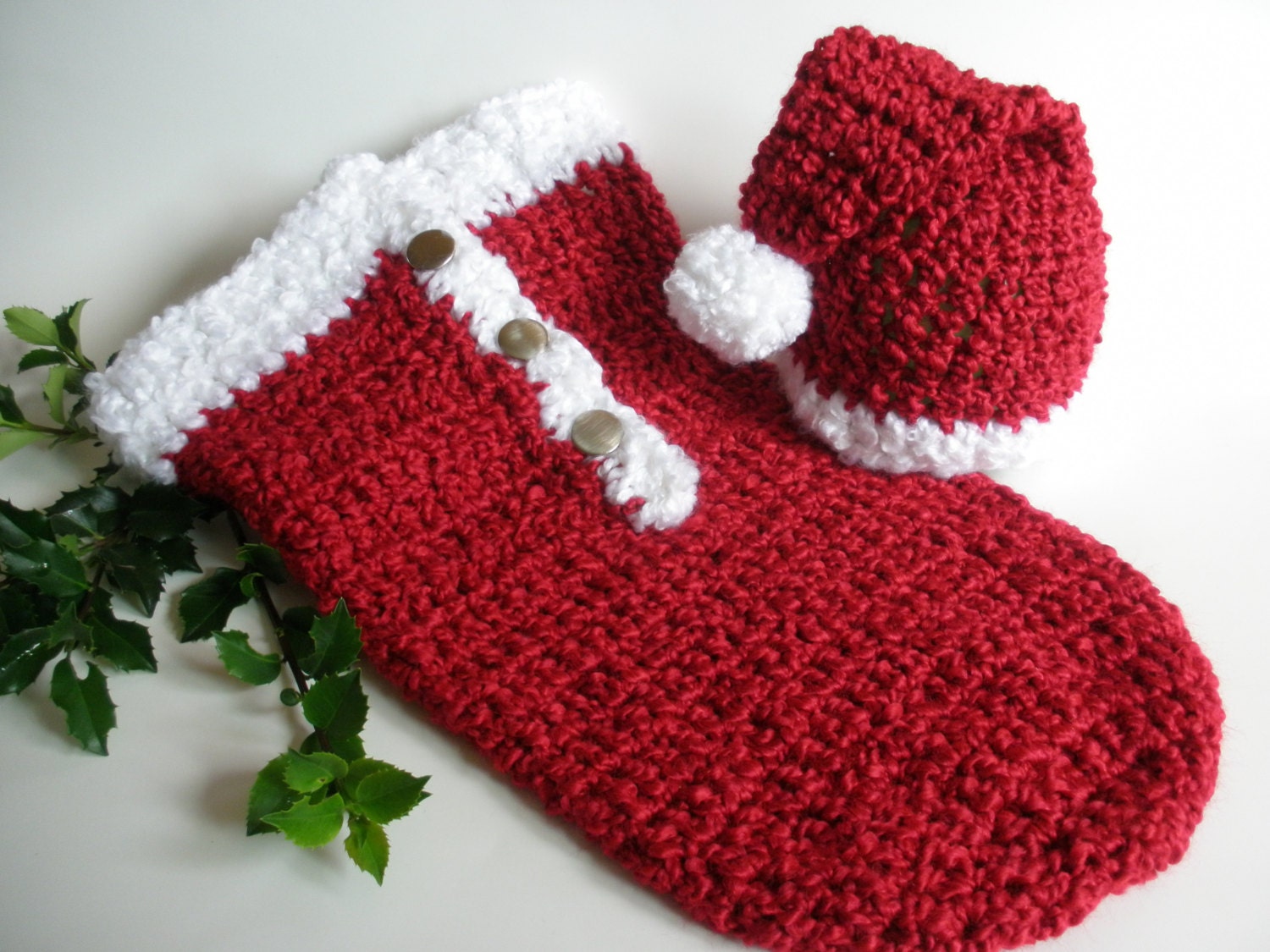 Newborn Christmas Outfit Santa Swaddle Sack and Hat Set
