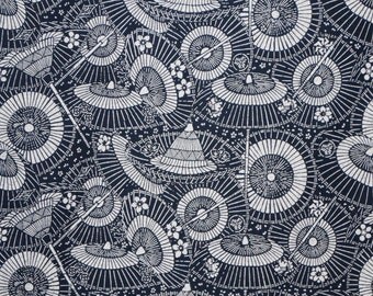 Indigo Blue and White Katagami Parasol Print Pure Cotton Fabrics--One Yard