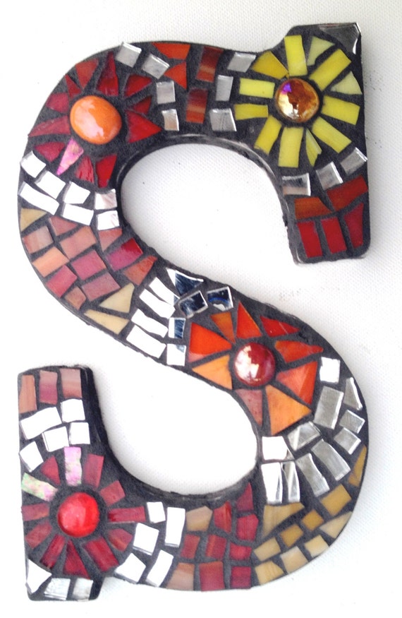 Items similar to Mosaic letter S with stained glass tiles and mirrors