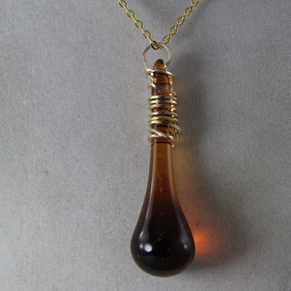 Hand Made Amber Glass Teardrop Necklace Chandelier Drop