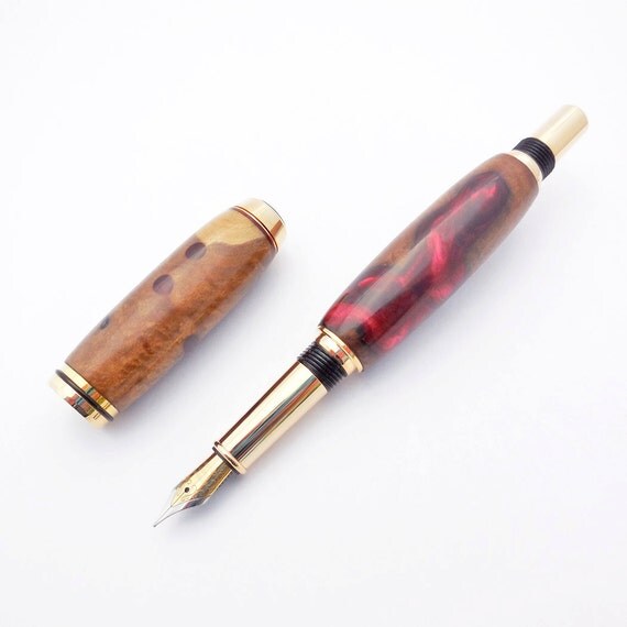 Handmade Fountain Pen made with Wood Burl and by GECKOWOODWORKING