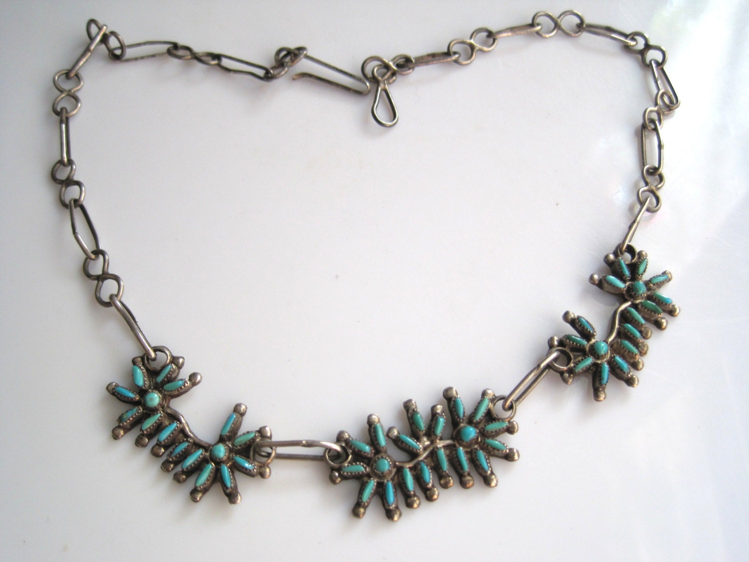 Vintage Zuni Necklace Turquoise and Sterling Silver by Anteeka