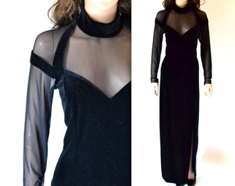 ... Illusion Dress Size Large// Black Body Con 90s Prom Dress Size Large
