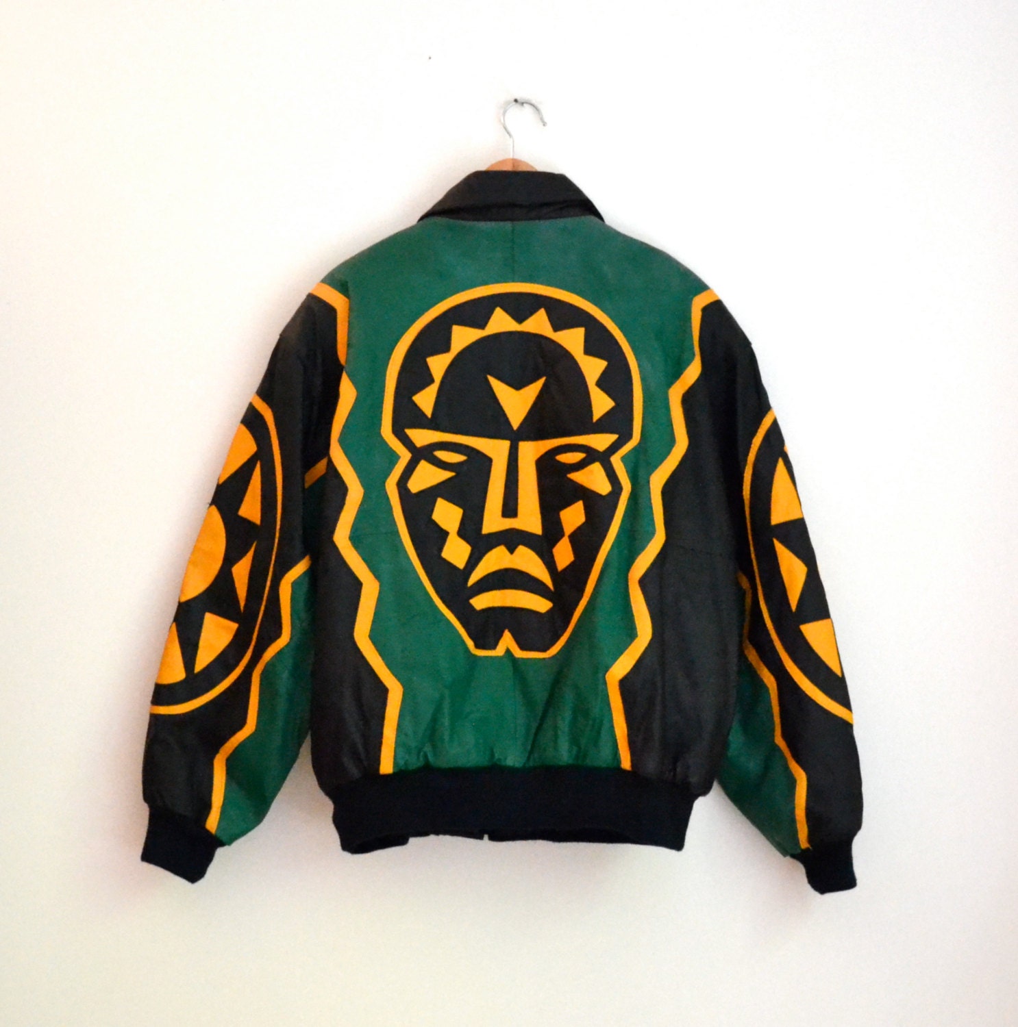 80s Tribal Leather Jacket by Michael Hoban North Beach Where M