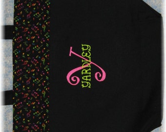Personalized piano lesson book tote bag music note trim black canvas recital birthday gift idea choir orchestra band music lover gift idea