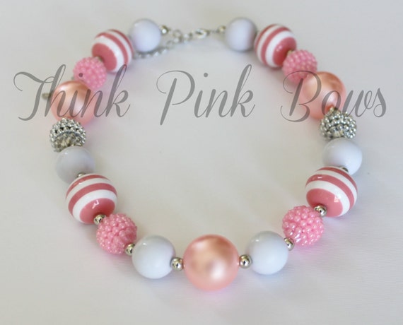 Girls Chunky Necklace, Girls Bubblegum Chunky Necklace, Girls Chunky Bubble Gum Bead Necklace,Chunky Bead Necklace,Children Necklace. by ThinkPinkBows