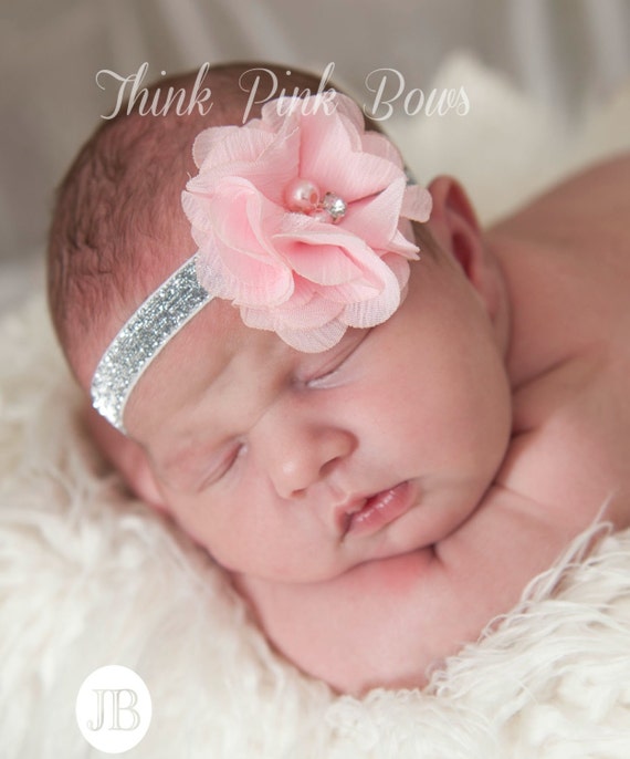 Baby Headband, Pink Headband,Baby girl Headband,Newborn Headband,Flower Headband, Small Bow Headband, Baby Headbands,Baby Hair Bows. by ThinkPinkBows