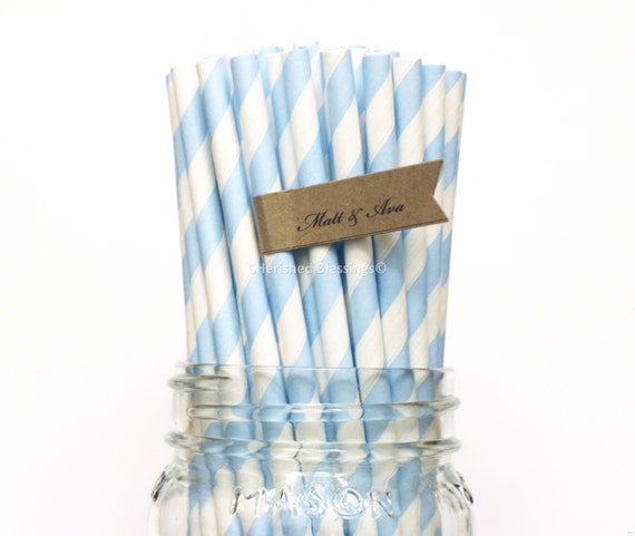 50 Blue Paper Straws, Baby Blue Striped Paper Straws, Powder Blue Paper Straws, Baby Shower, Wedding Straws, Birthday Party, Made in USA Il_570xn