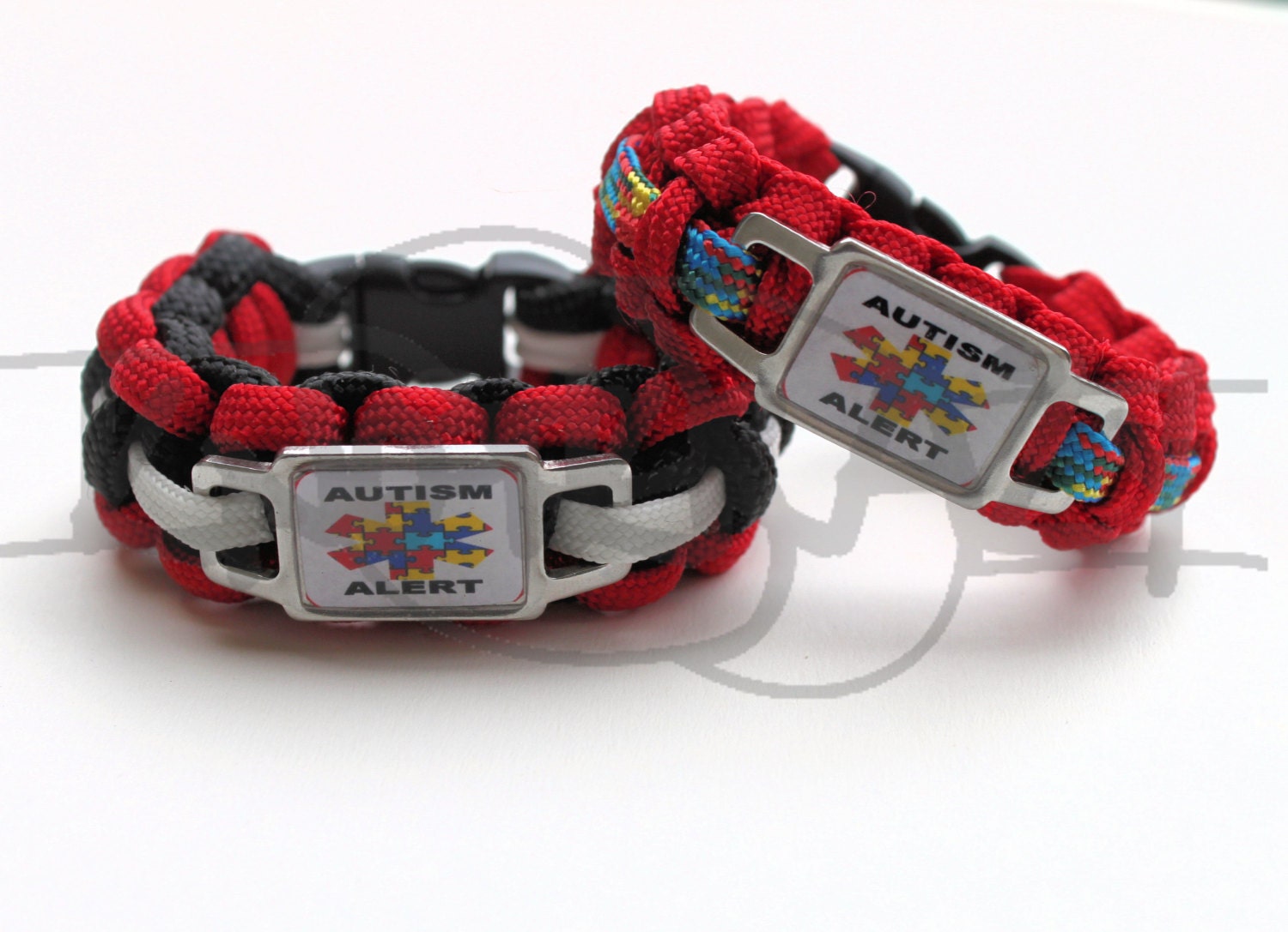 Autism Alert Puzzle Medical ID STAINLESS Charm on 550 Paracord