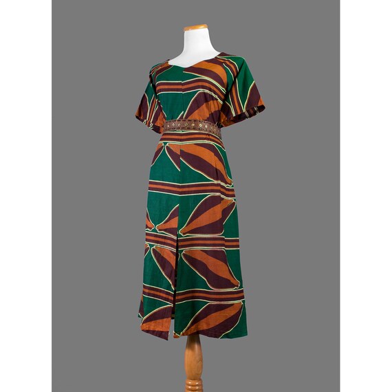 1960s Hippie Dress / 60s African Print Tunic Dress / Medium