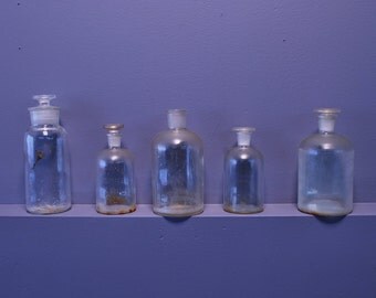 1918 Glass Lab Bottles Set of 5