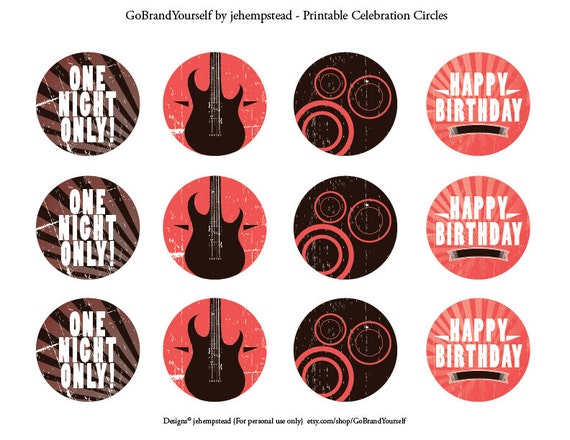 Items similar to Rock and Roll Circles Cupcake Toppers Items similar to Rock and Roll Circles Cupcake Toppers