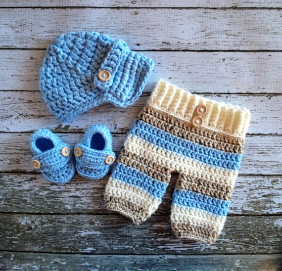 Oliver Newsboy Cap in Baby Blue with Matching Stripe Pants and