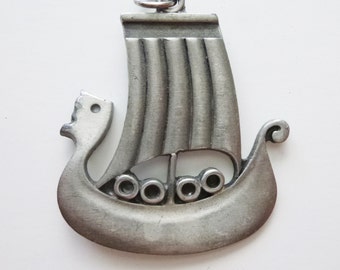 1960's Modernist Pewter Viking Ship Pendant by R Tennesmed-Mod