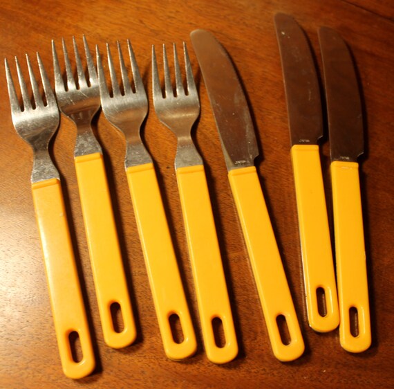 Funky Flatware with Yellow Handles Marked Elofhans Japan