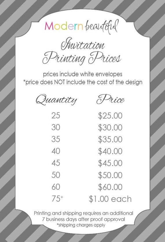 PRINT PRICING for 100 lb. matte cardstock for 25 prints (includes white envelopes ) - Printing Service Il_570xn