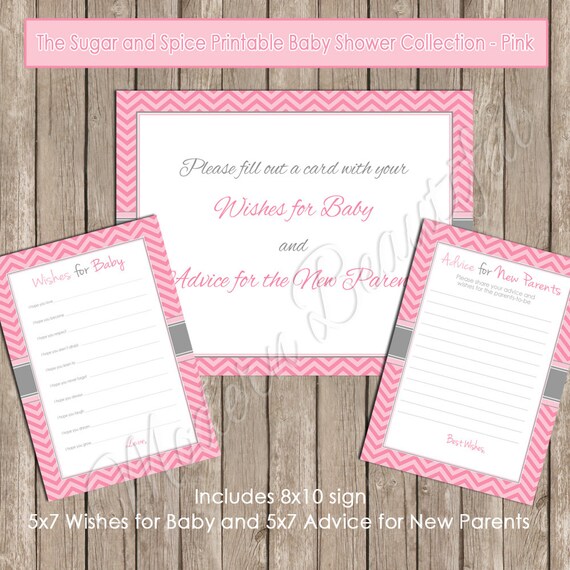 Wishes for Baby Card, Advice for Mom and Dad, table sign - Pink Chevron ...