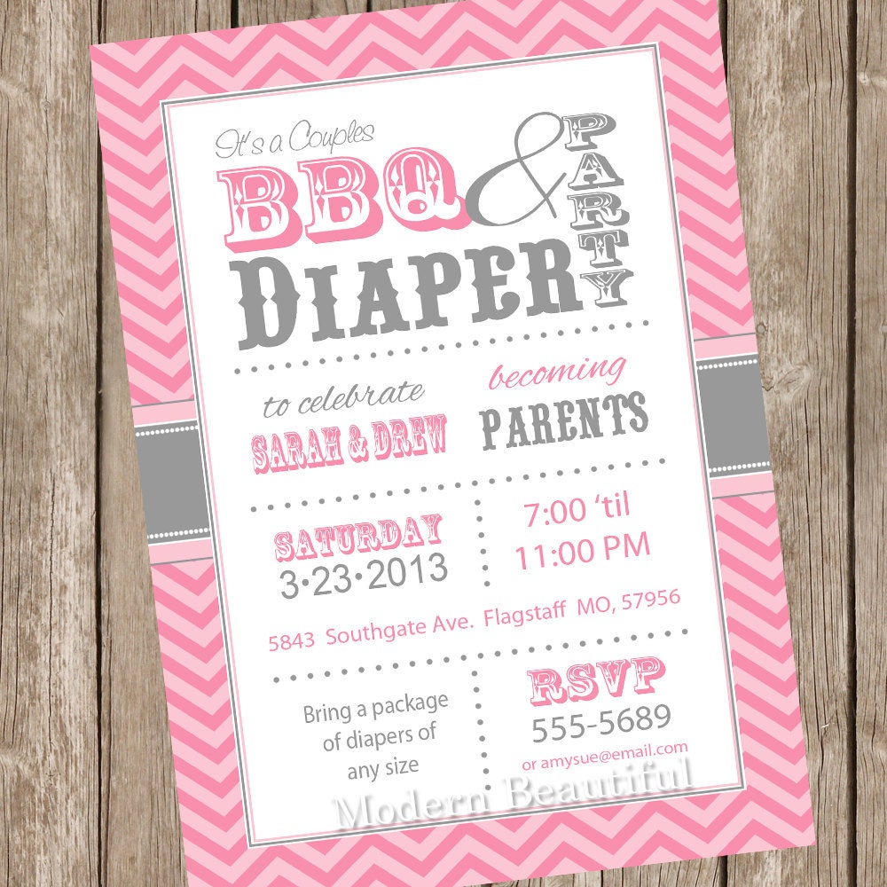 Chevron Couples BBQ and diaper Baby Shower Invitation