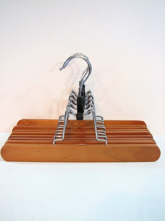 Vintage Clamp Style Wood Pant Hangers Felt Lined Matched Set
