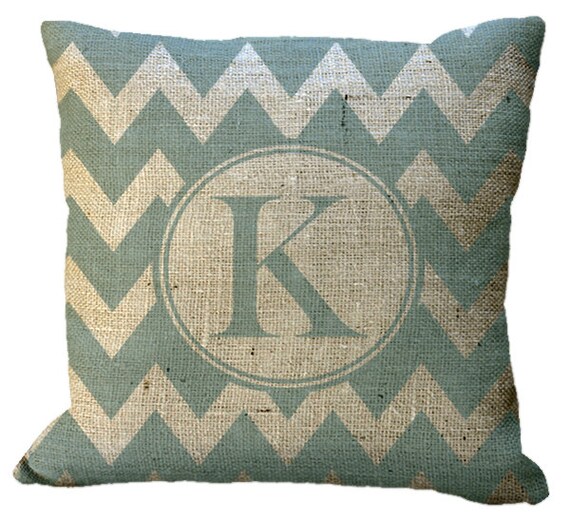 Items similar to Burlap Chevron Stripe Frame Custom Monogram Pillow
