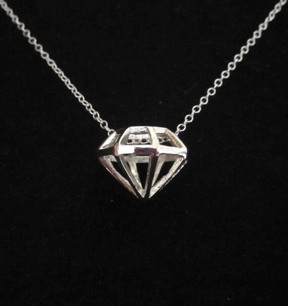 925 sterling silver 3D DIAMOND shape pendant charm with