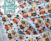 Fall Cuties glitter Pilgrim and Indian owls 7/8" grosgrain ribbon Il_170x135