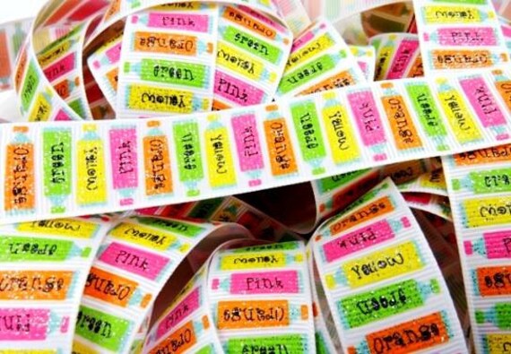 GLITTER Paint tubes printed on white 7/8" grosgrain ribbon Back to school Il_570xn