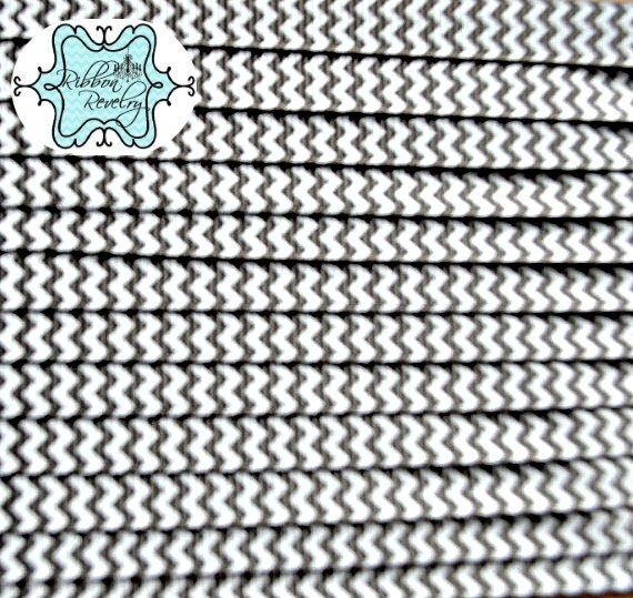 Charcoal grey and white chevron striped 3/8" grosgrain ribbon Il_570xn