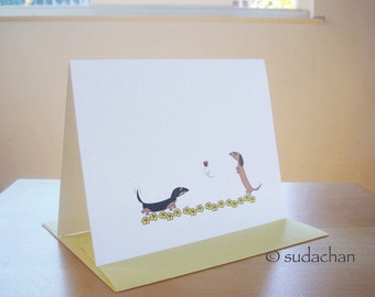 Dachshund Folded Note Cards With Flowers (Set of 10)