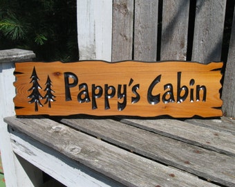 Personalized Cabin Signs - Routed Wooden Signs - Wooden Cabin Signs - Campsite Signs - Cedar Signs - 22" x 6"