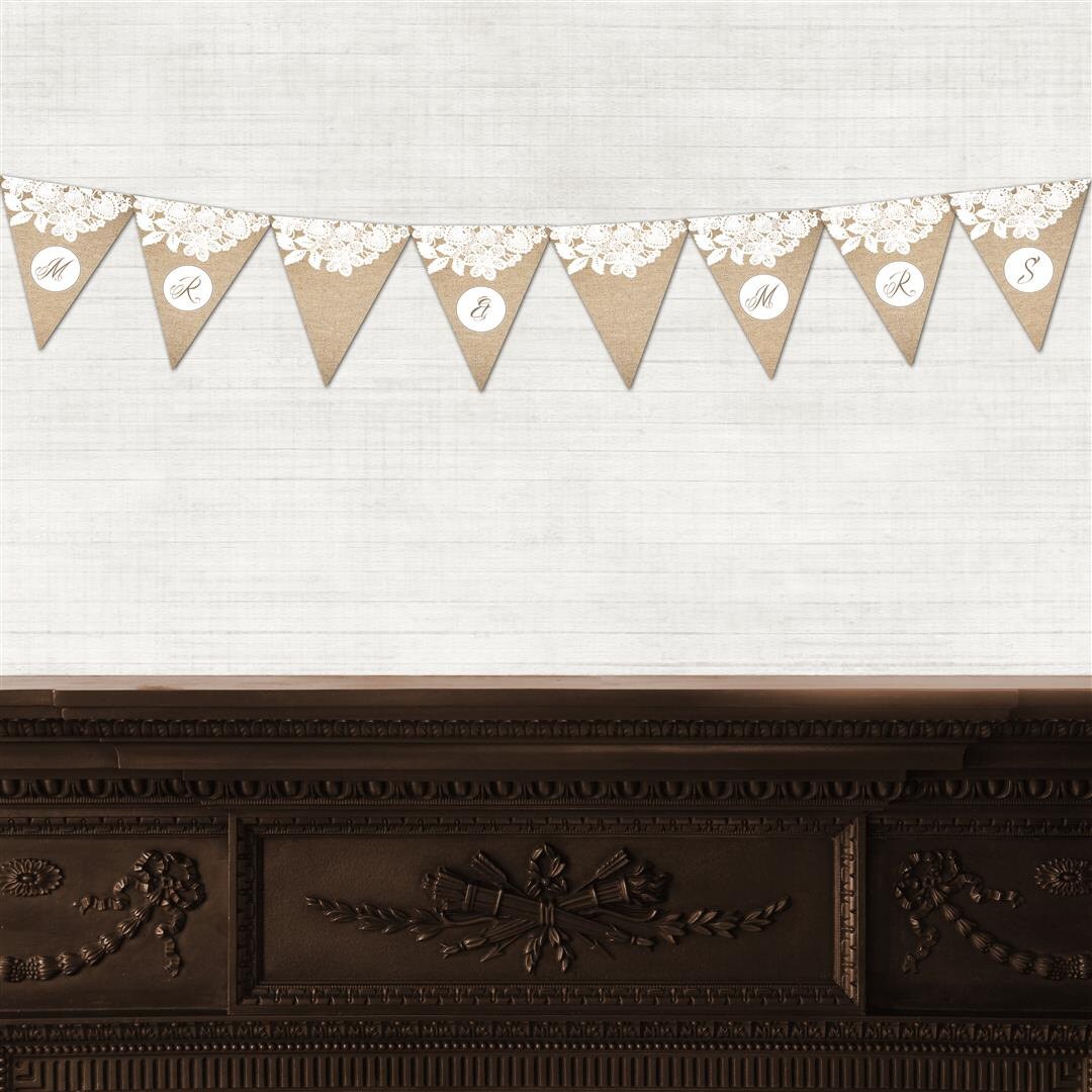 Printable Wedding Flag Banner Burlap and Lace Mr. & Mrs.