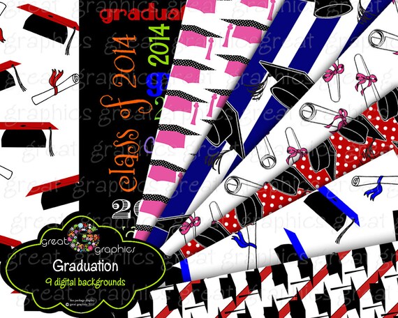 Graduation Paper Graduation 2014 Graduation Cap Diploma Graduation Digital Paper Printable Party Paper- Instant Download Il_570xn