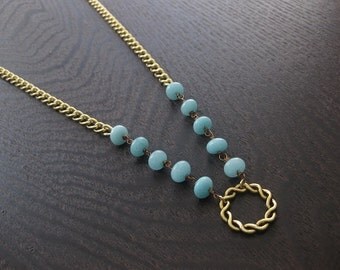 amazonite necklace, amazonite jewelry, gold amazonite necklace, wire wrap necklace, blue stone necklace, amazonite gemstone jewelry