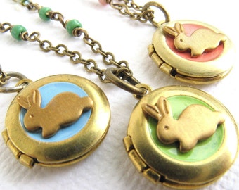 Bunny locket necklace Little girl locket Kids jewelry Pink Personalized locket Tiny Granddaughter Gift Easter jewelry Easter gift Vintage