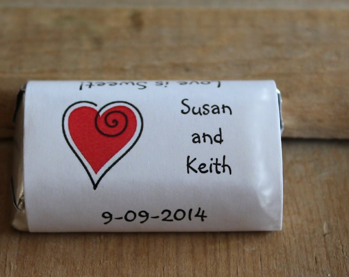 Red Heart Bridal Shower Wedding Candy Bar Wrappers Rehearsal Dinner Favors Candy Wrappers